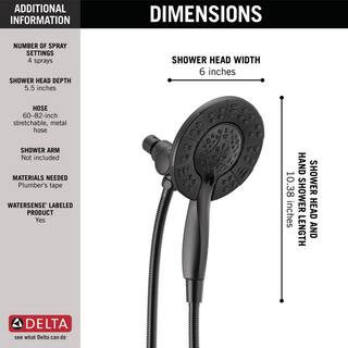 Delta In2ition 4-Spray Patterns 1.75 GPM 6 in. Wall Mount Dual Shower Heads in Matte Black 58499-BL