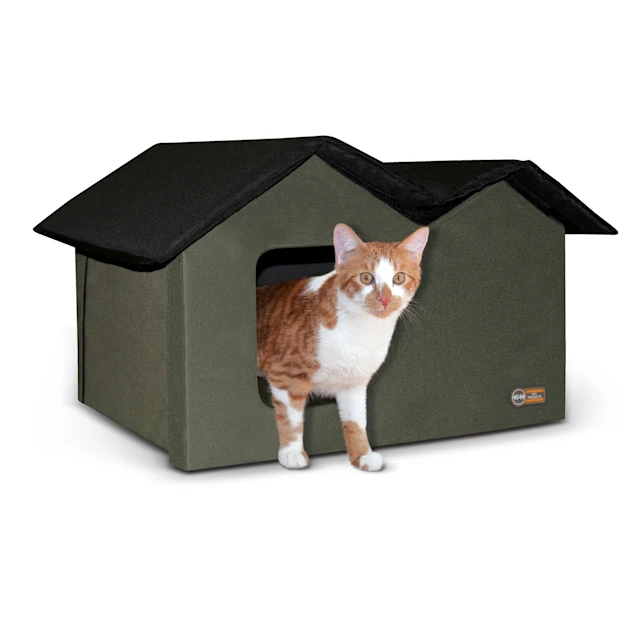 KandH Olive/Black Outdoor Extra-Wide Kitty House， 26.5