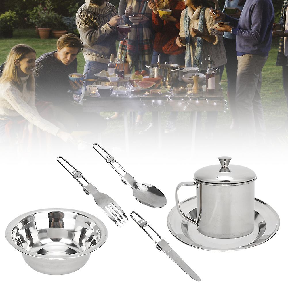 Stainless Steel Outdoor Tableware Set Portable Single Person Cookware For Camping Picnic Hiking