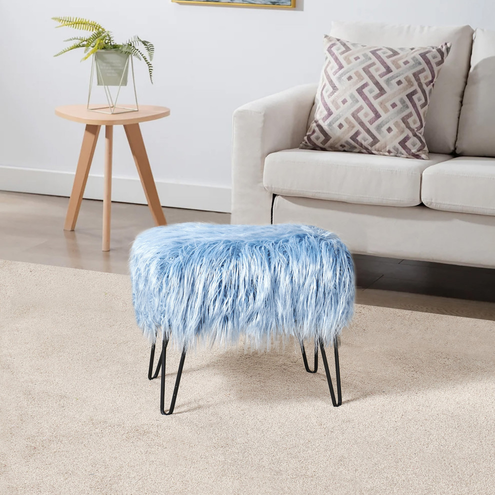 Mongolian Fur Ottoman   Midcentury   Footstools And Ottomans   by BNF Home  Houzz