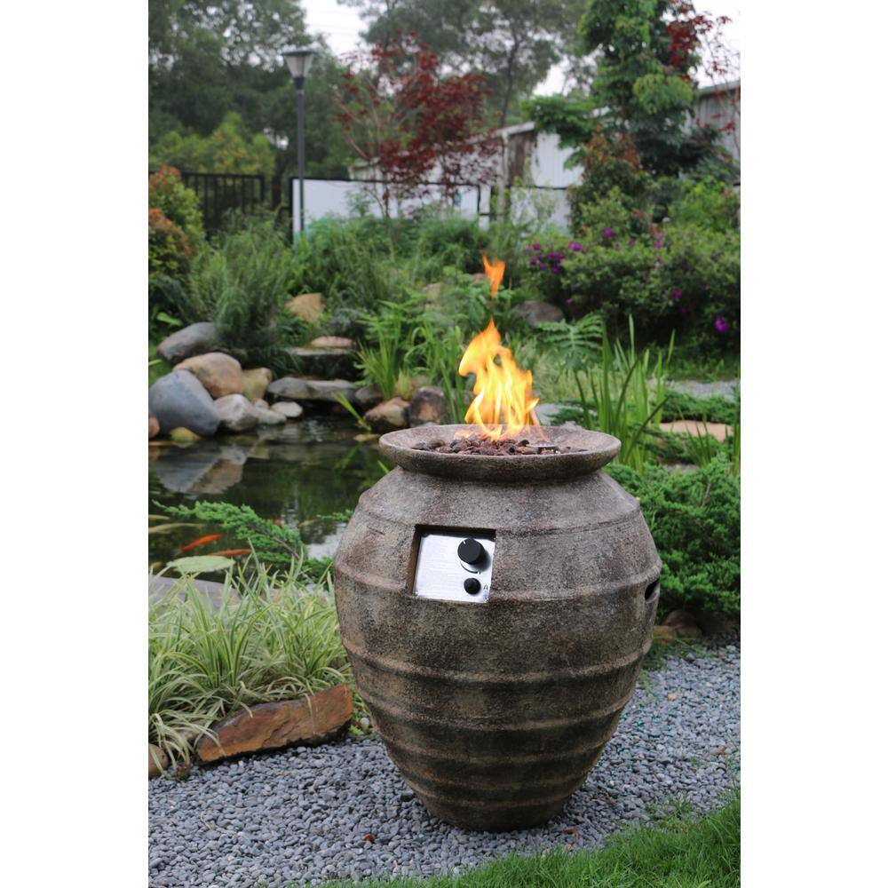 Modeno Pompeii 26 in. Oval Concrete Propane Fire Pot in Propane in Ancient Brown OFG609