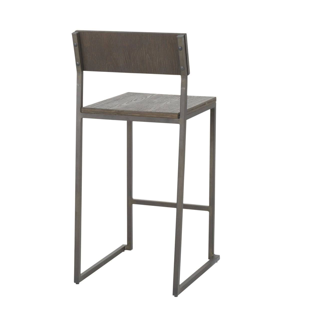 Industrial Fuji Counter Stool In Antique Metal And Espresso Wood-Pressed Grain Bamboo - Set Of 2