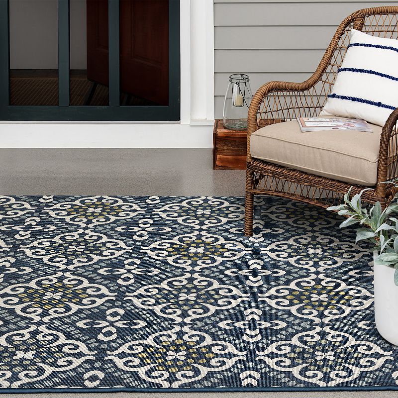 Loomaknoti Torfled Blue and Orange Indoor Outdoor Area Rug