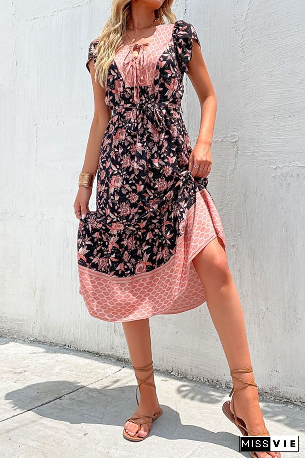 Black Floral Print Sleeveless Dress Wholesale