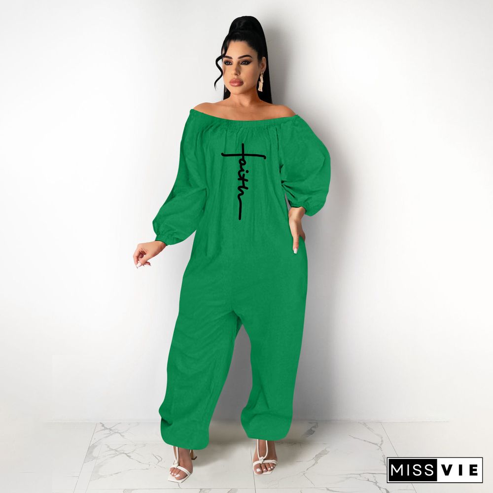 Cotton Off Shoulder Loose One Piece Jumpsuit