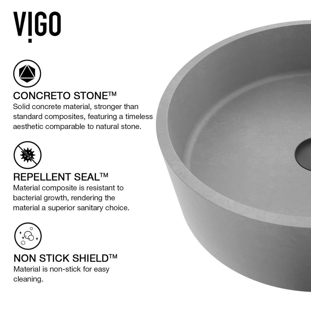 VIGO Palermo Gothic Gray Concreto Stone 15 in. L x 15 in. W x 5 in. H Round Vessel Bathroom Sink VG04061