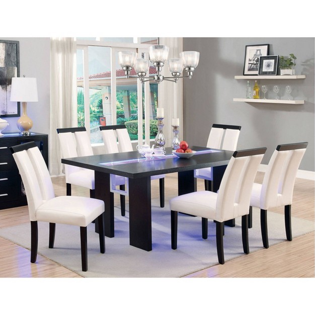 7pc Stevenson glass Insert Open Shelf W led Lights Dining Table Set Black Homes Inside Out