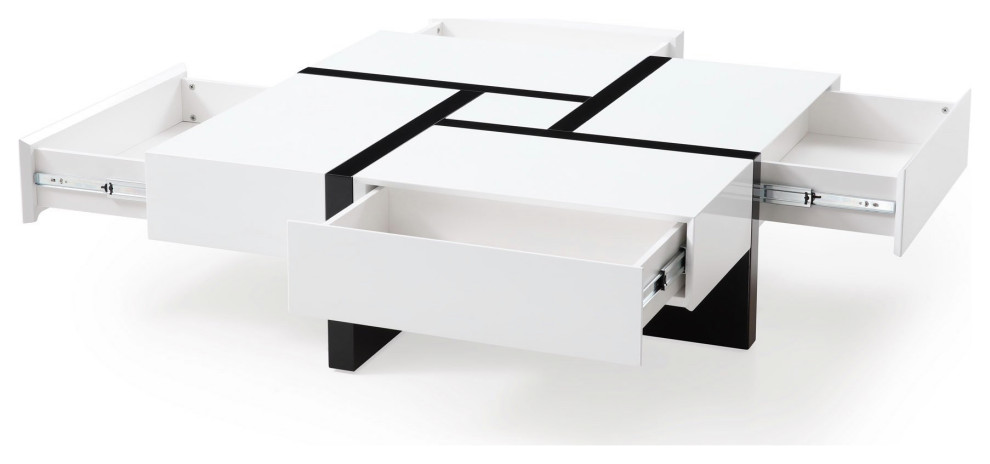 Modern Mcintosh Square Coffee Table Glossy White Lacquer Black Lacquer Accents   Contemporary   Coffee Tables   by Zuri Furniture  Houzz