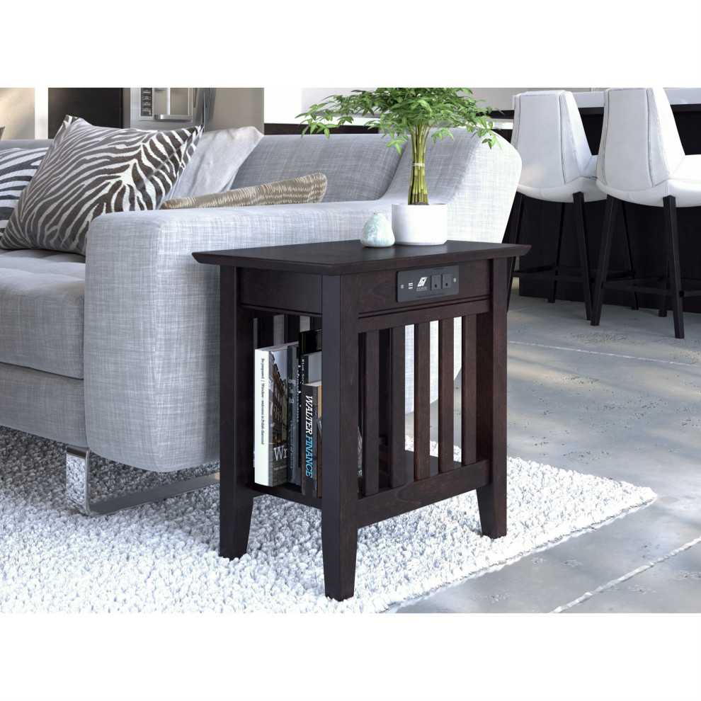 Mission Chair Side Table With Charging Station  Espresso   Transitional   Side Tables And End Tables   by Homesquare  Houzz