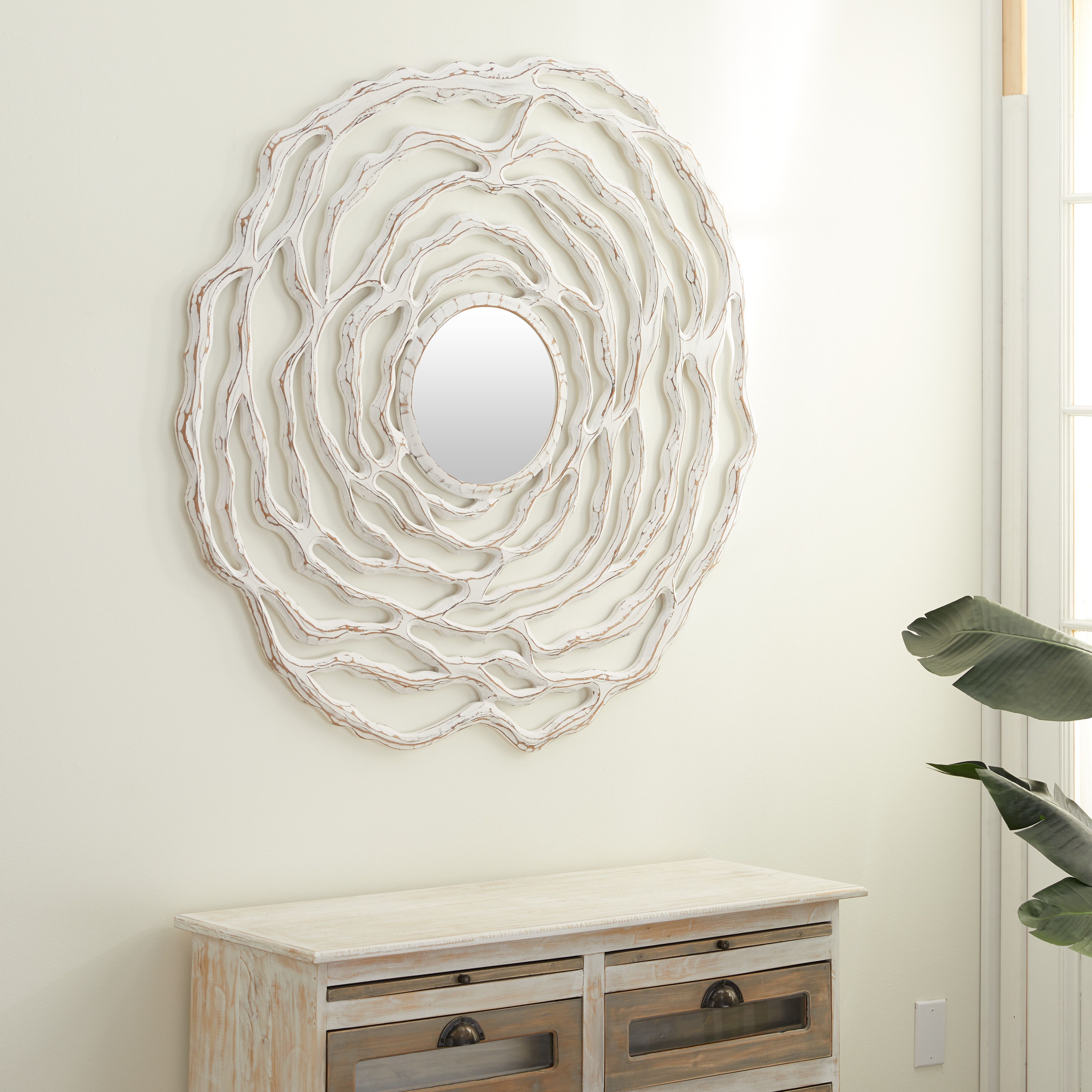 White Coastal Wood Wall Mirror 45 x 45