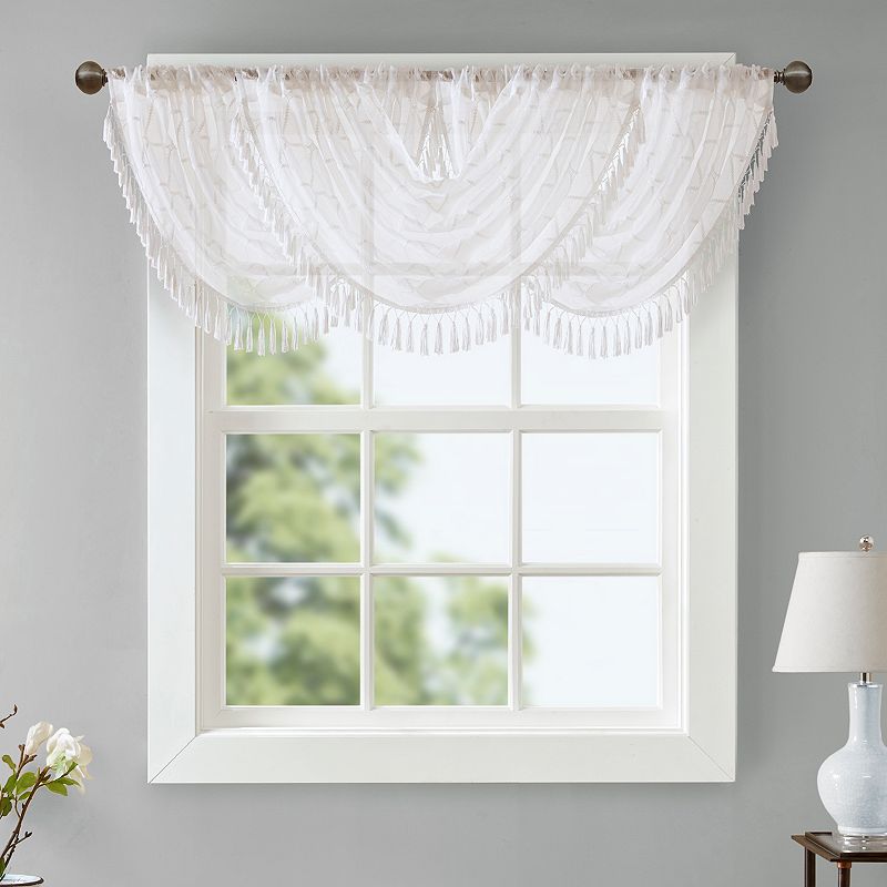 Madison Park Iris Diamond Sheer Embroidered Waterfall Window Valance