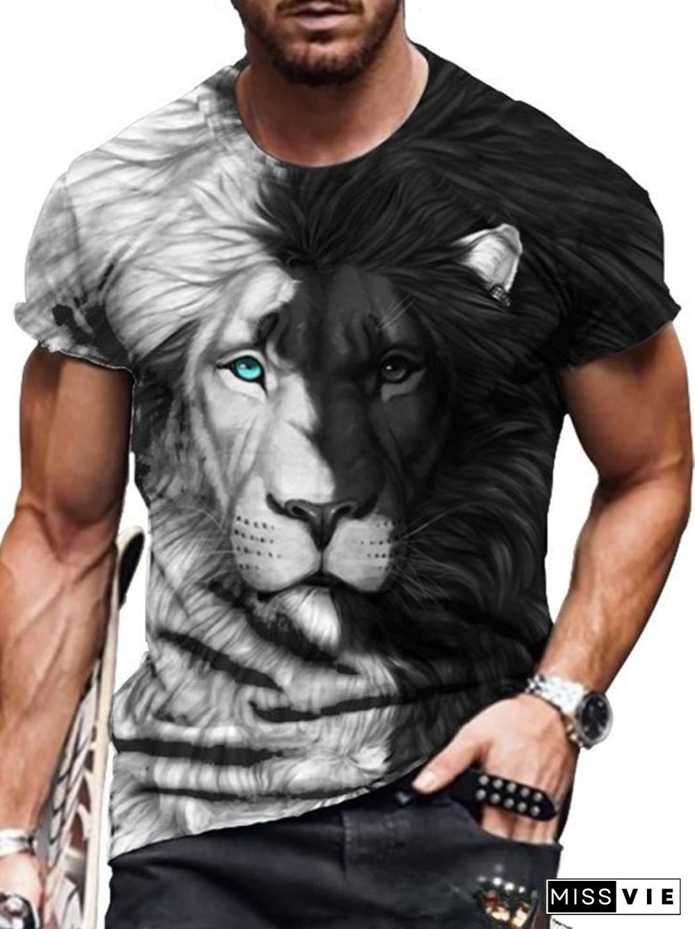 Crew Neck Personalized Short Sleeve T-shirt 3d Digital Print