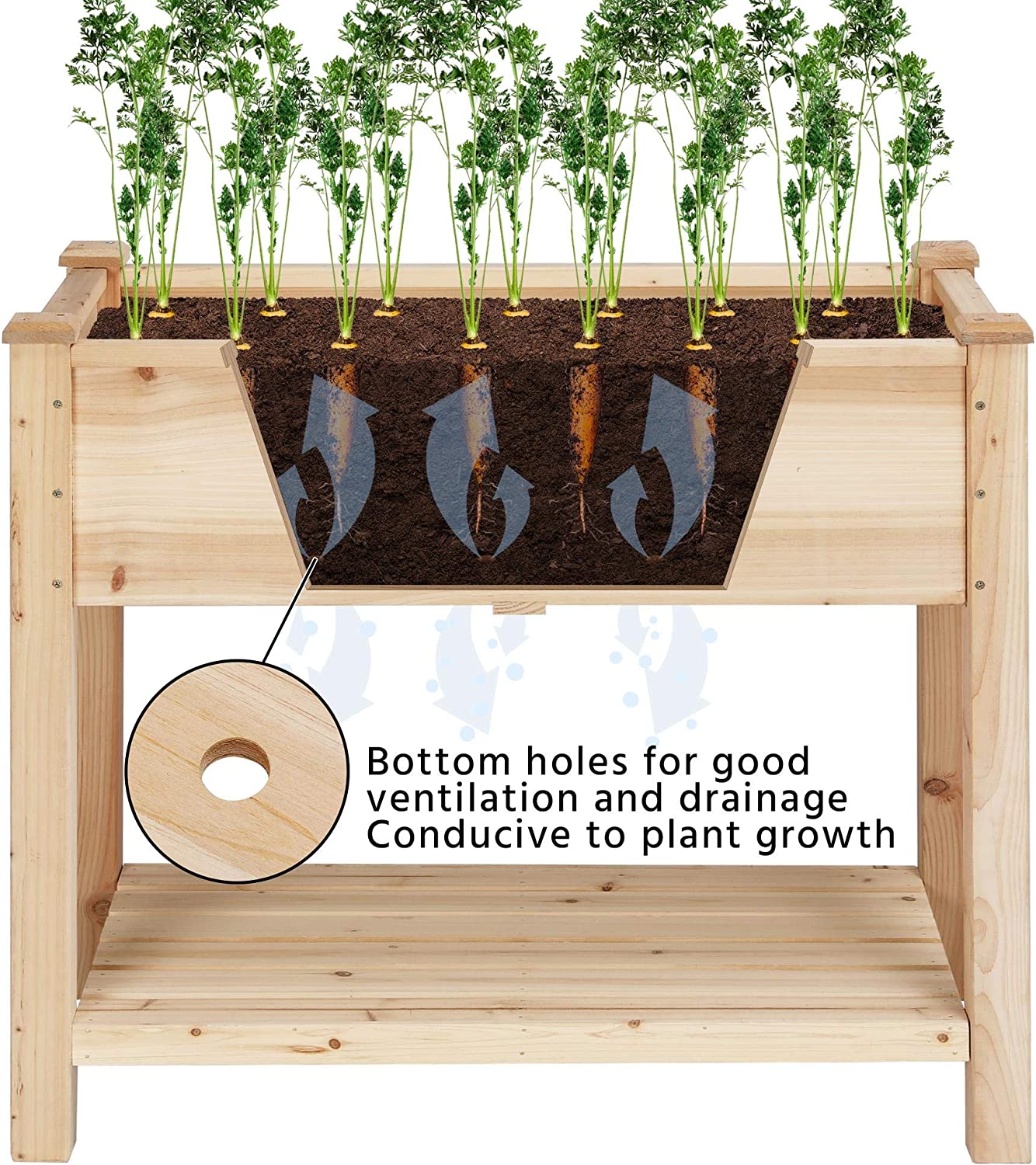 Raised Garden Bed Planter Box with Legs & Storage Shelf, Wooden Elevated Vegetable Growing Bed for Flower/Herb/Backyard/Patio/Balcony