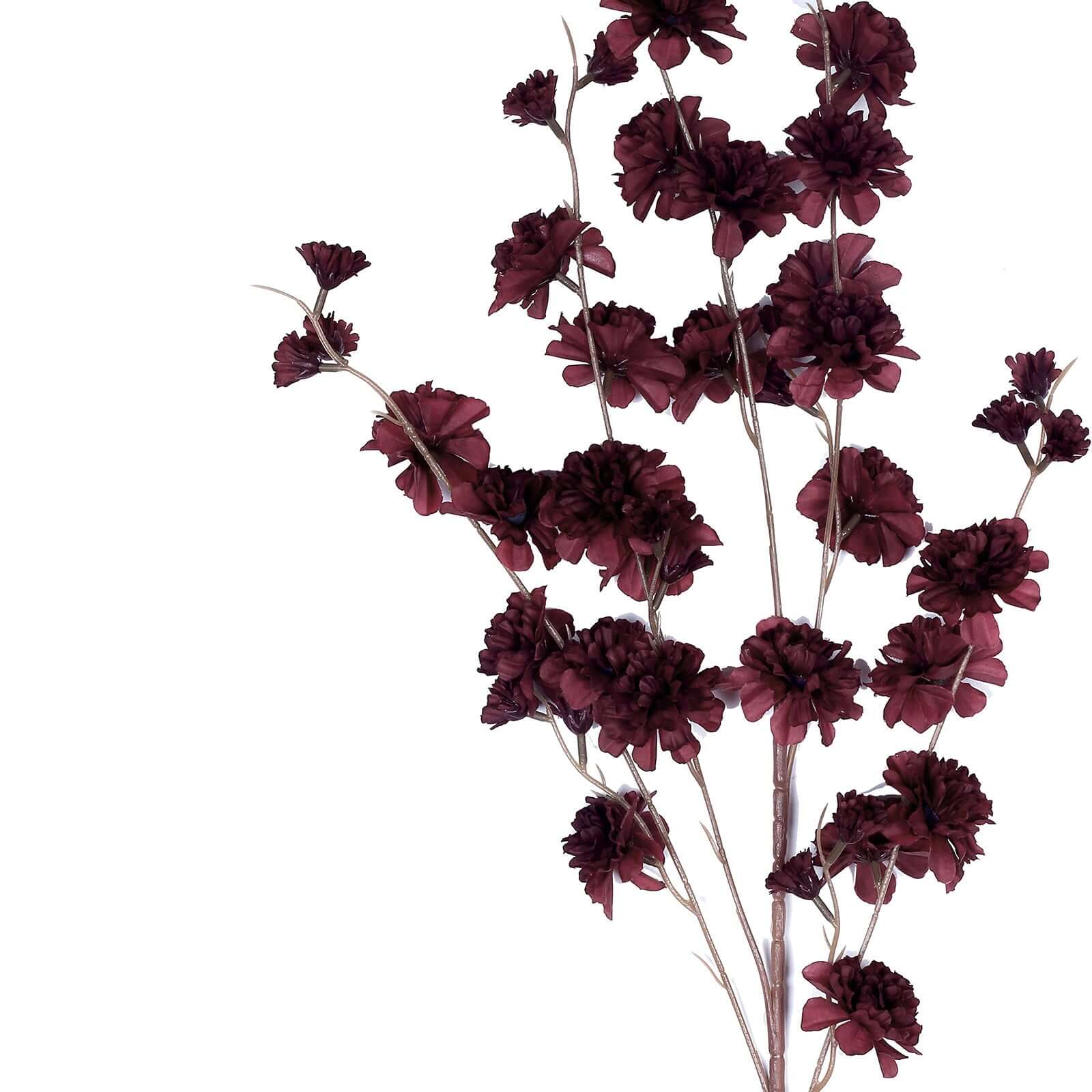 2 Branches Burgundy Artificial Silk Carnation Flower Stems 42