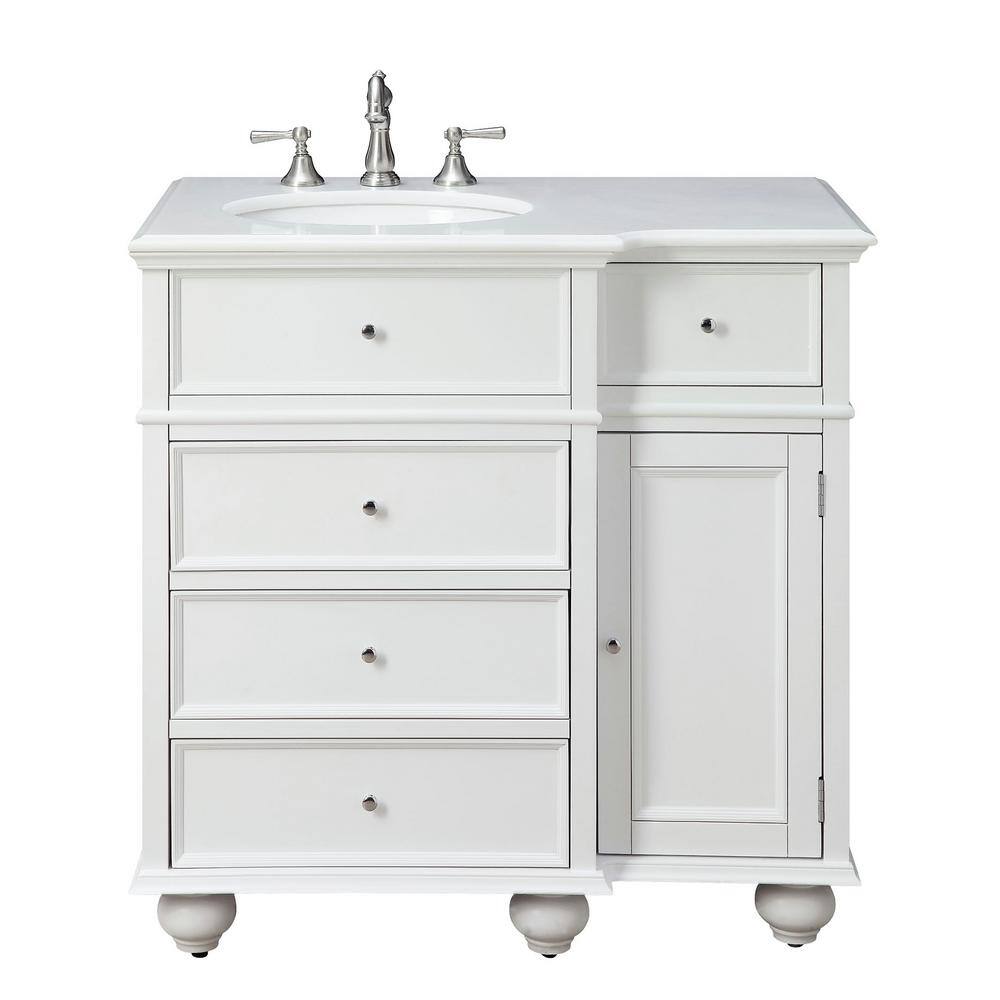 Home Decorators Collection Hampton Harbor 36 in. W x 22 in. D Bath Vanity in White with Natural Marble Vanity Top in White BF-25097-WH