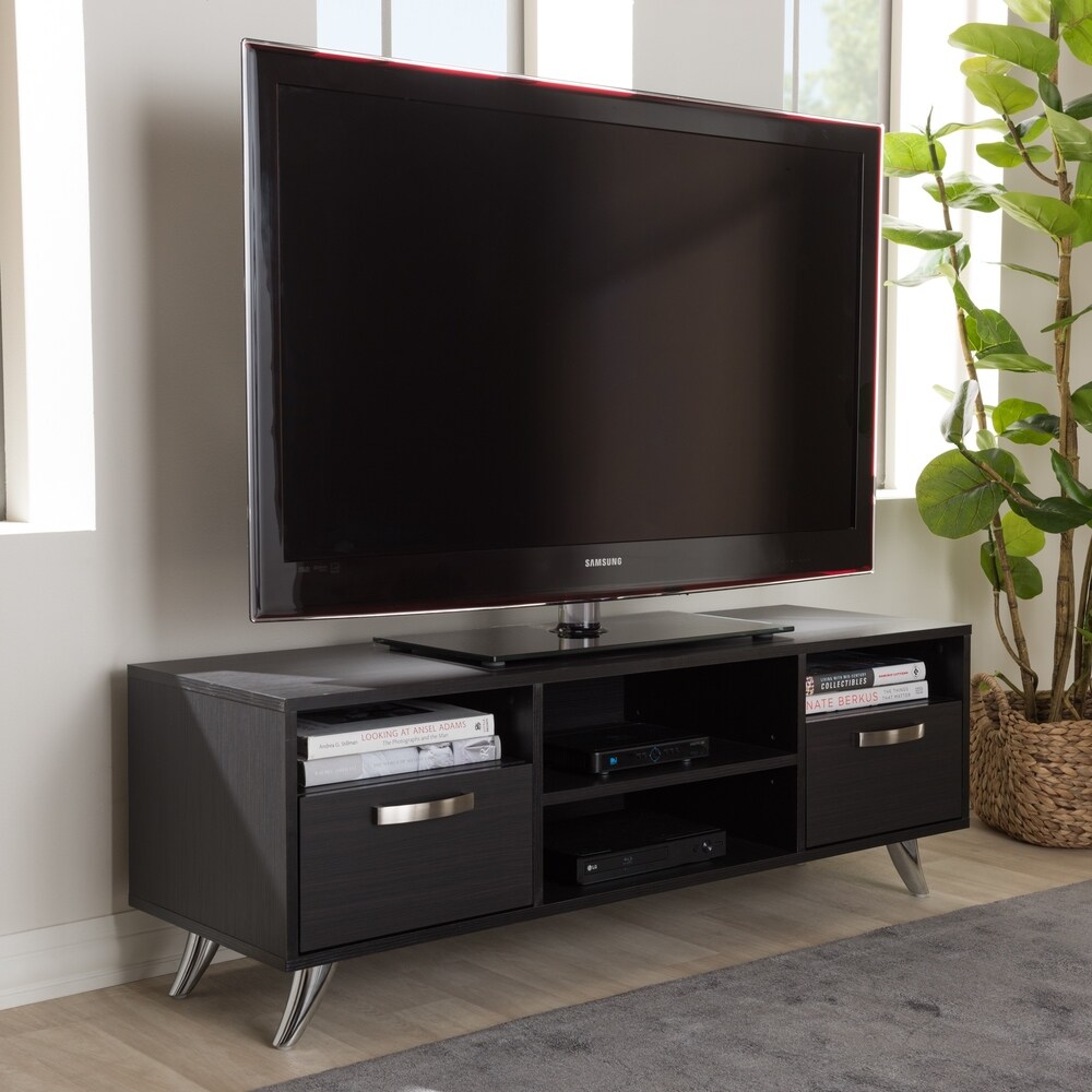 Contemporary Dark Brown Finished Wood TV Stand by Baxton Studio