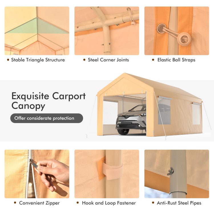 Premium 10x20ft Steel Portable Carport Canopy With Removable Sidewalls