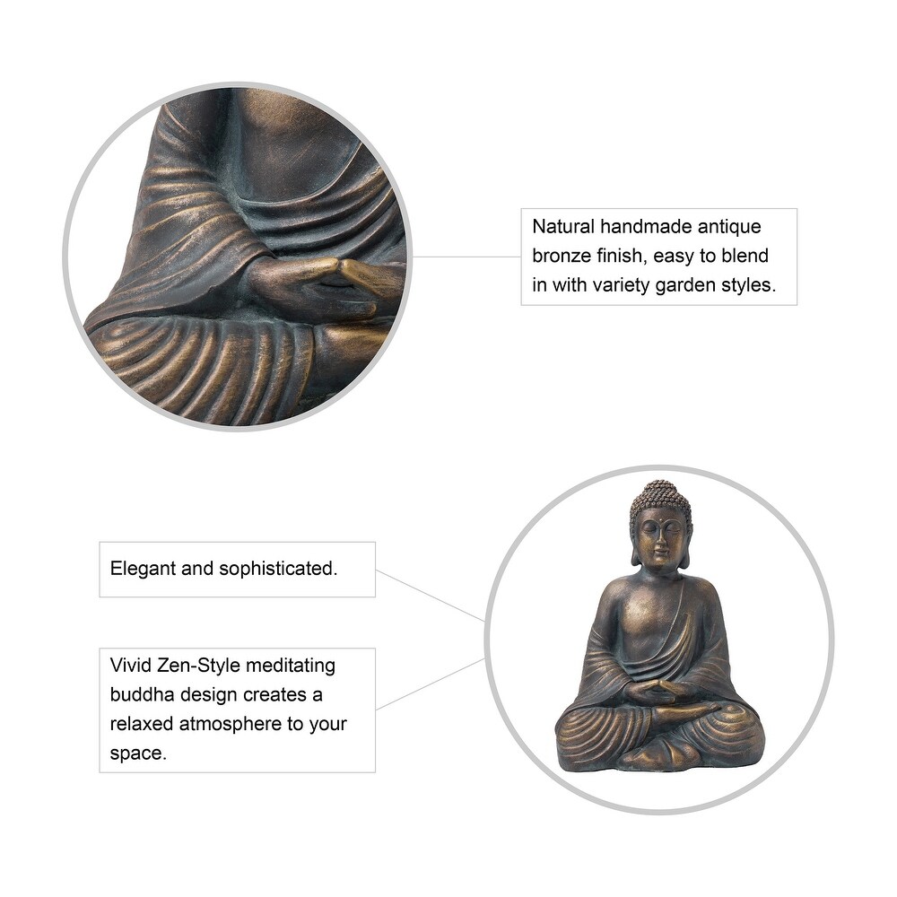 Glitzhome Zen Style MgO Meditating Buddha Garden Statue Indoor Outdoor