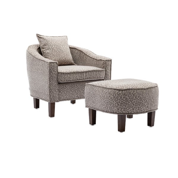 Modern Barrel Chair Mid Century Upholstered Accent Chair Round Arms Chair with Ottoman， Taupe