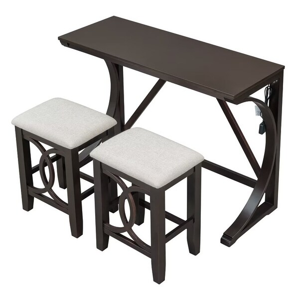 Counter Height Dining Table Set with USB Port and Upholstered Stools