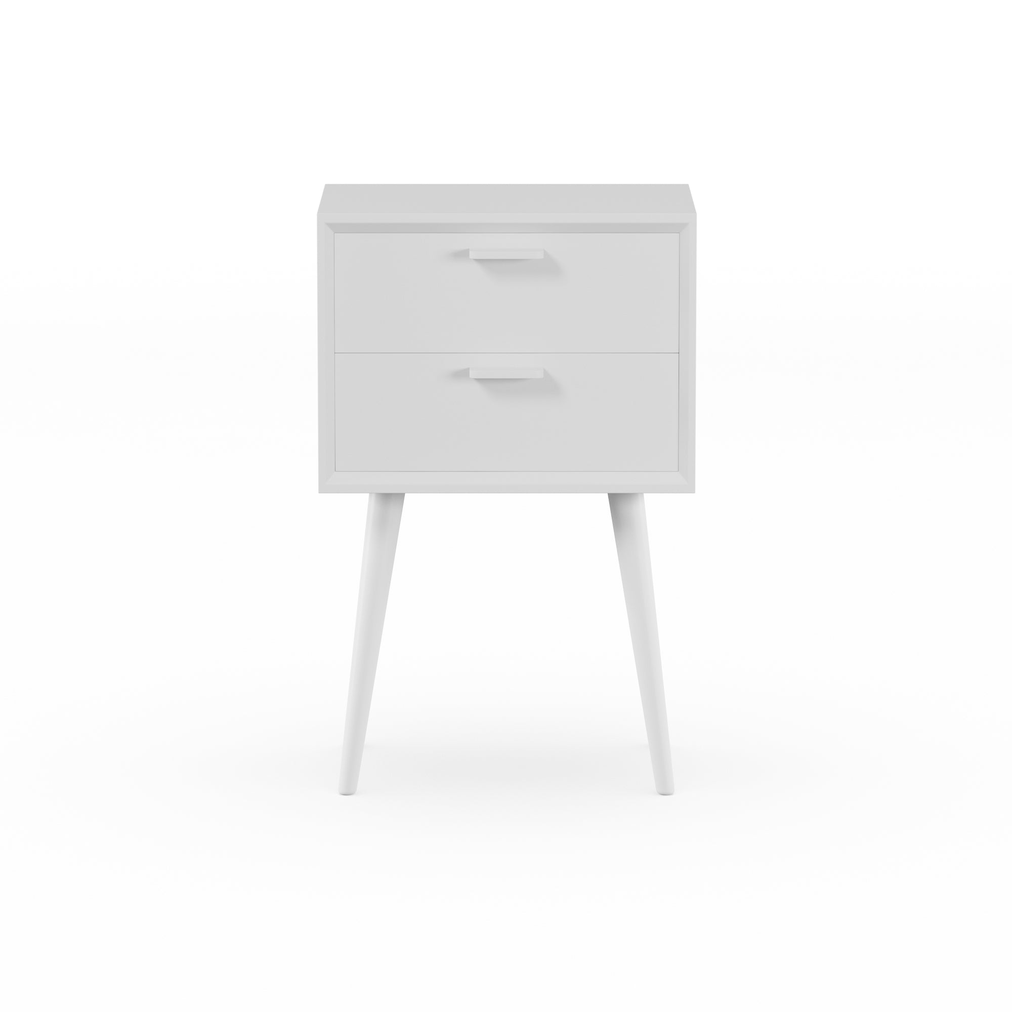 Olsen Mid Century Modern Two Drawer Side Table, White Finish