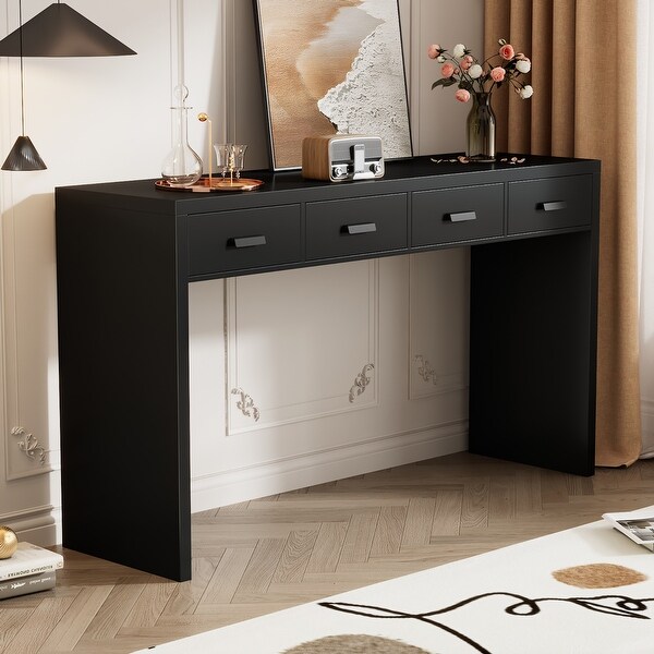 Modern Minimalist Console Table with Open Tabletop and Four Drawers