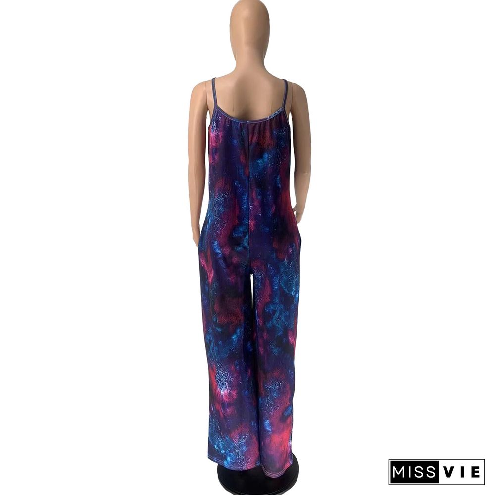 Tie Dye Print Loose Wide Leg Women Jumpsuit