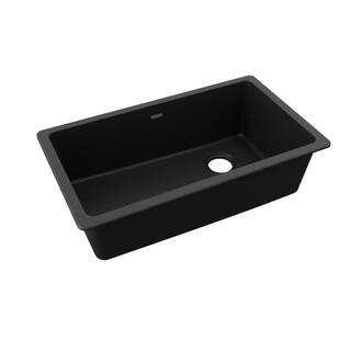 Elkay Quartz Classic Black Quartz 33 in. Single Bowl Undermount Kitchen Sink ELGU13322BK0