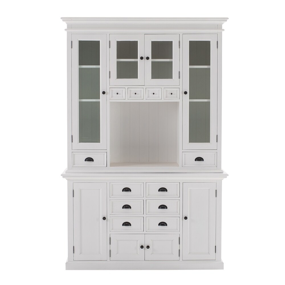 NovaSolo Halifax Coastal White Kitchen Hutch Cabinet  Solid Mahogany Frame  57.09 x 19.69 x 86.61