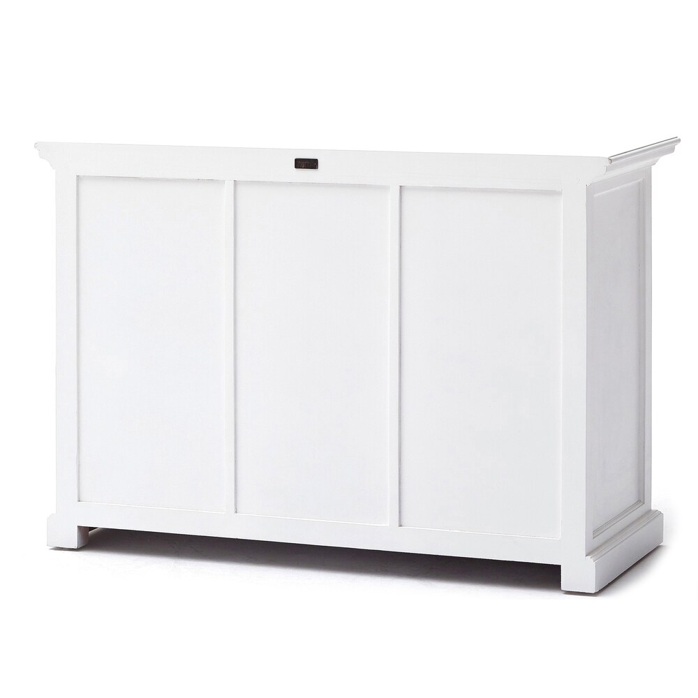 NovaSolo Halifax Coastal White Buffet with 2 Baskets  Solid Mahogany Frame  49.21 x 19.69 x 33.46   49.21 x 19.69 x 33.46