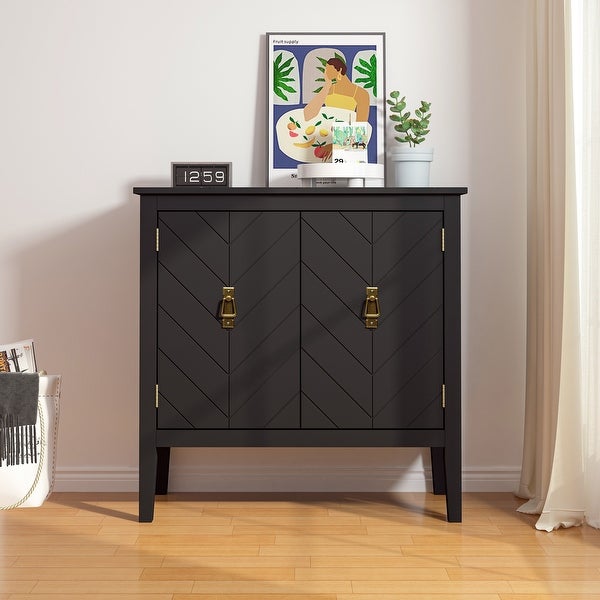 2 Door Wooden Cabinets， Black Wood Cabinet Vintage Style Sideboard for Living Room Dining Room Office - - 37927686