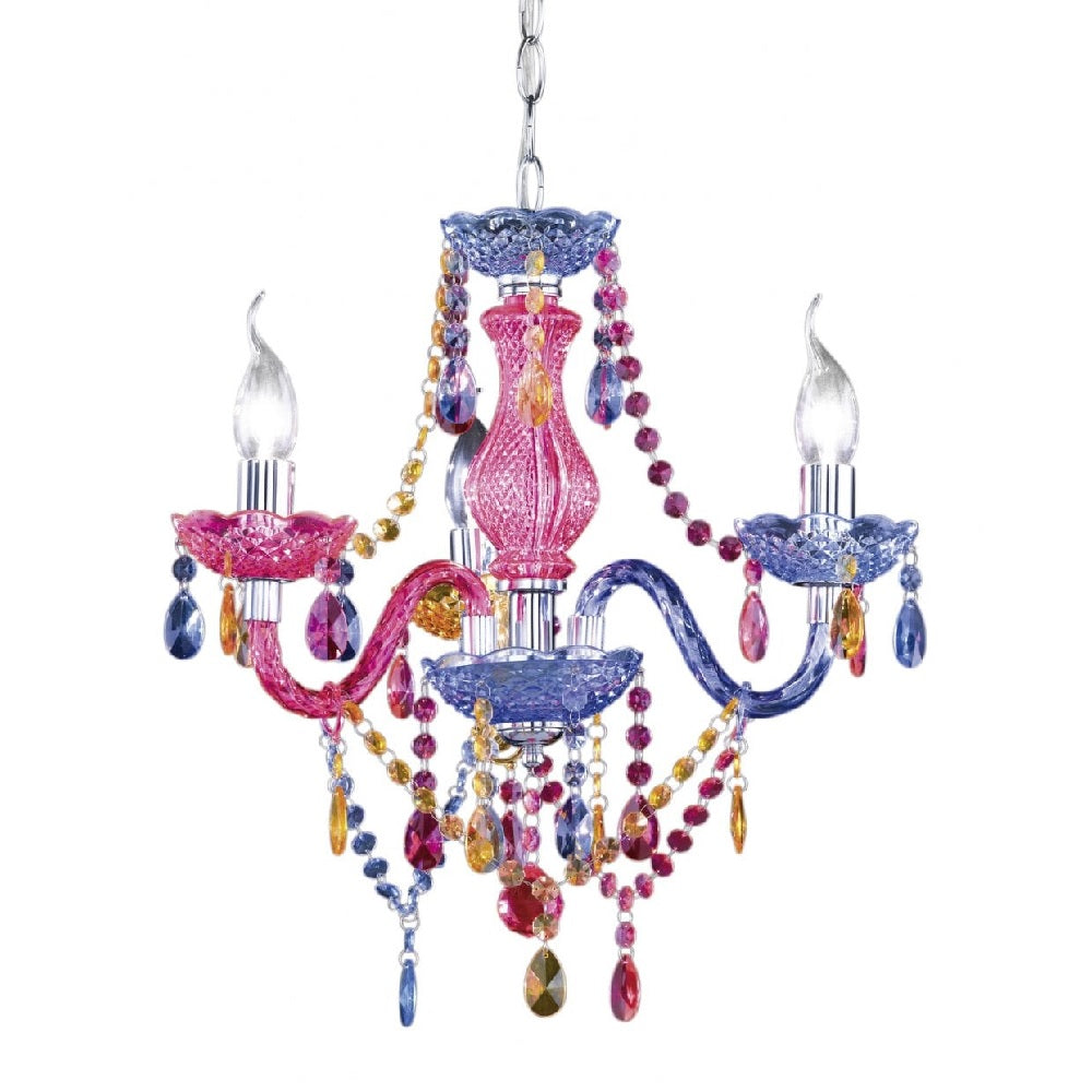 Britalia BR11073017 Chrome & Multicolour Acrylic Crystal Traditional 3 Lamp Pendant Chandelier