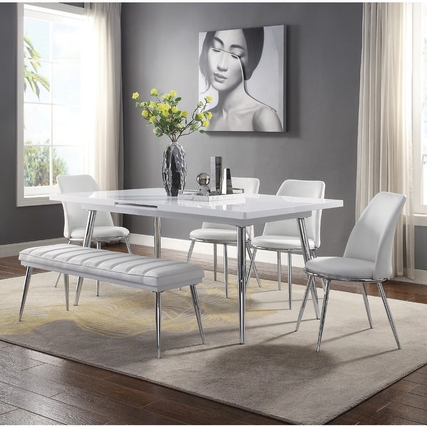 White PU Dining Bench in Chrome Finish