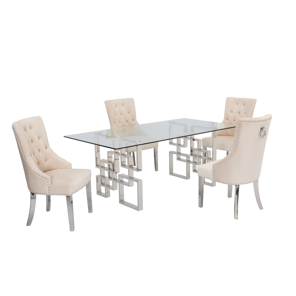 Best Quality Furniture 5 Piece Dining Set with Tufted Buttons and Nailhead Trim