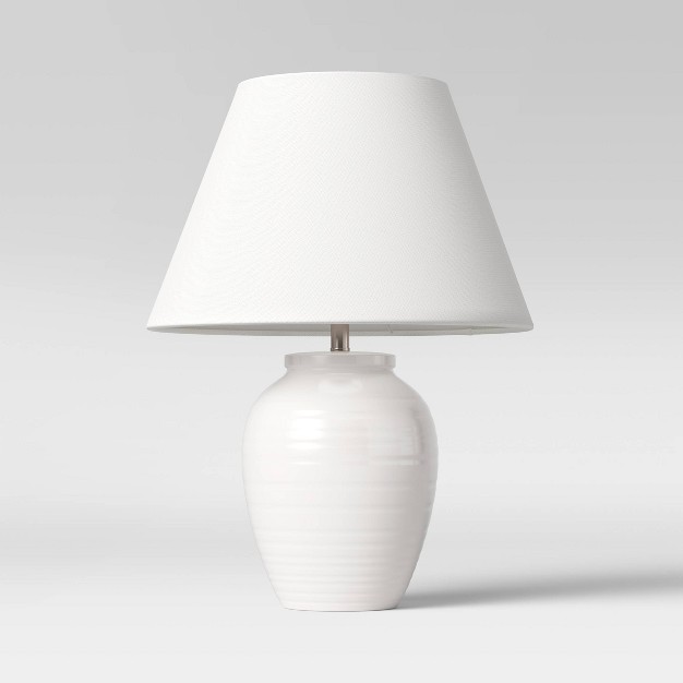 Turned Ceramic Table Lamp White