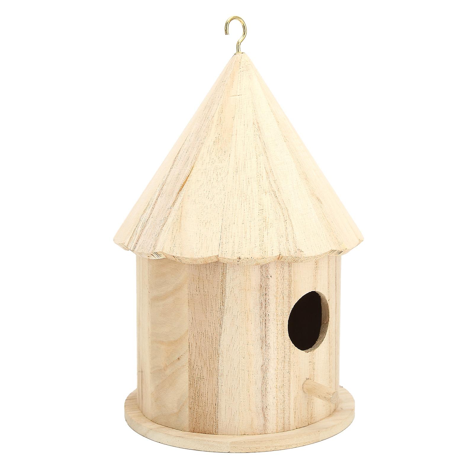 Round Wooden Bird House Barn Bird House Garden Backyard Balcony Pendant Bird House Home Decoration