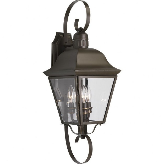 Progress Lighting Andover 3 light Large Wall Lantern In Antique Bronze With Beveled Glass Panels