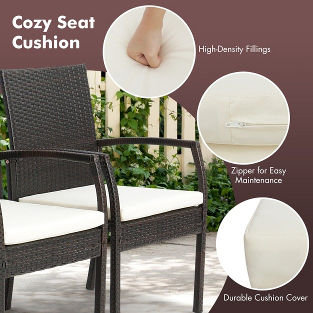 Costway 5pcs Patio Dining Set Cushion Armchairs Acacia Wood Table With Umbrella Hole