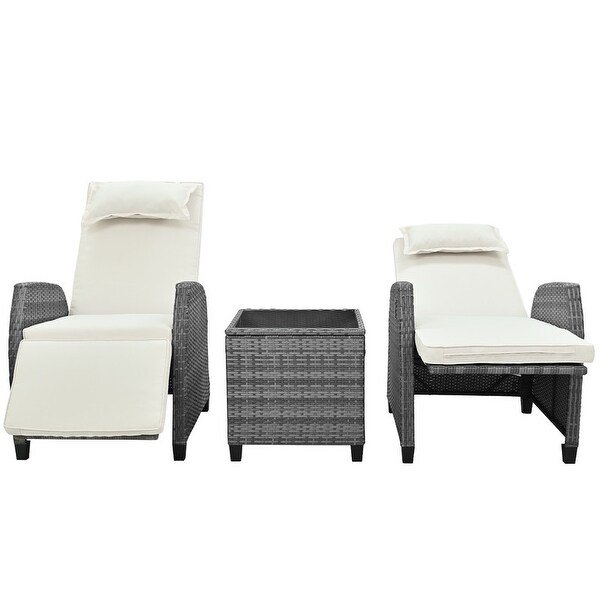 3 Piece Outdoor Rattan Twoperson Recliner Chair set W/Coffee Table