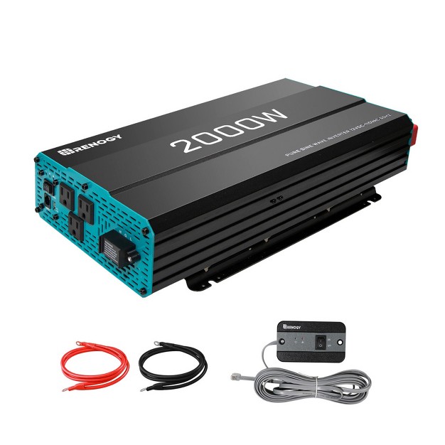 Renogy 2000w 12v Pure Sine Wave Solar Power Inverter With Usb Port Cables And Remote Control For Home Rv Cabin Or Off grid Location