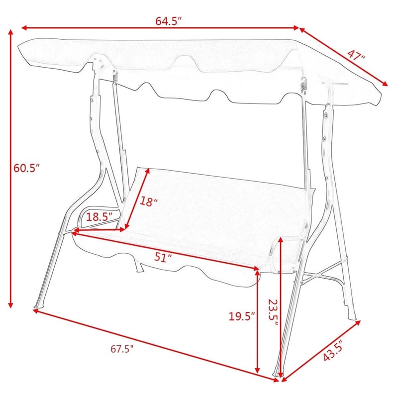 3-Person Cushioned Metal Outdoor Patio Porch Swing Chair Bench Glider with Adjustable Awing Canopy