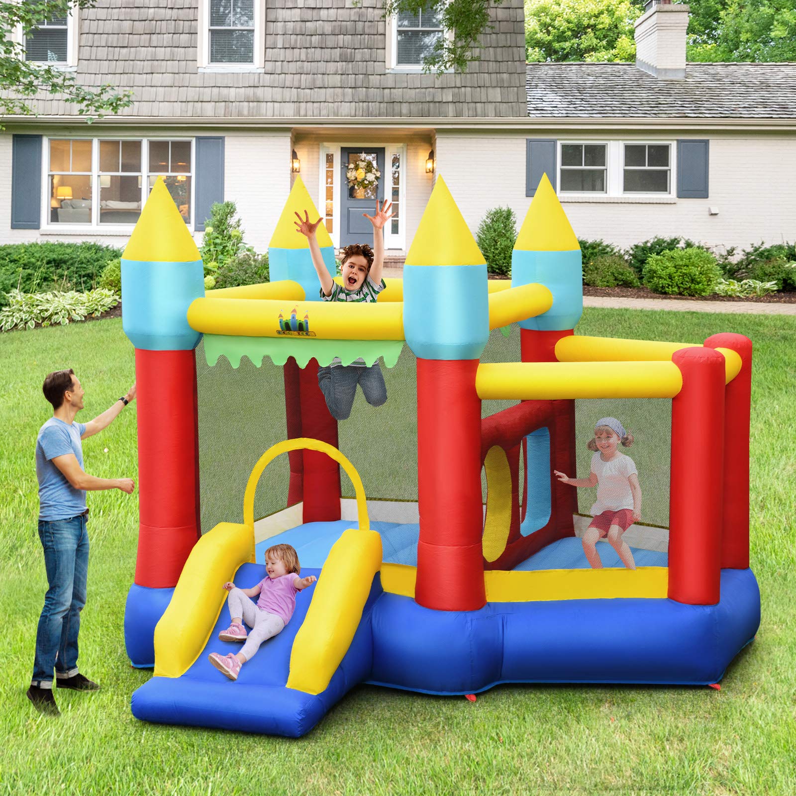 Costzon Inflatable Bounce House, Bouncy House for Kids/ With 550 Blower