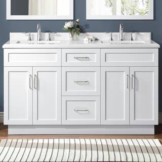 Home Decorators Collection Lincoln 60 in. W x 22 in. D x 34.5 in. H Bath Vanity in White with White Cultured Marble Top Lincoln 60W