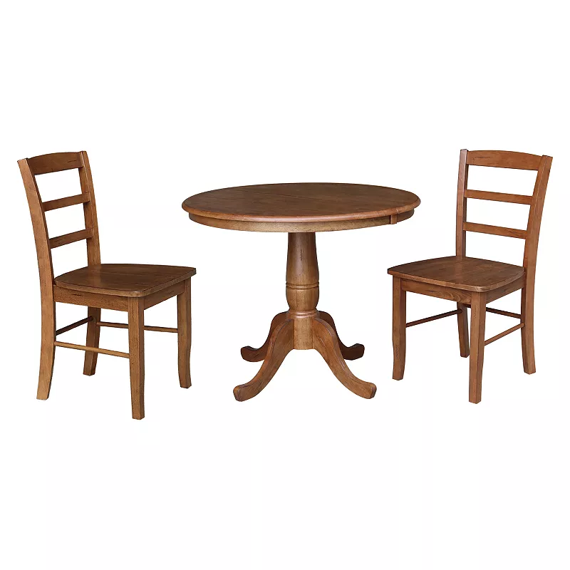 International Concepts Round Leaf Dining Table and Chair 3-piece Set