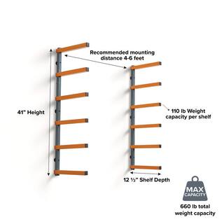 BORA 39.5 in. H x 72 in. W x 12.5 in. D 6-Level OrangeGray Mounted Steel Garage Wall Shelf PBR-001