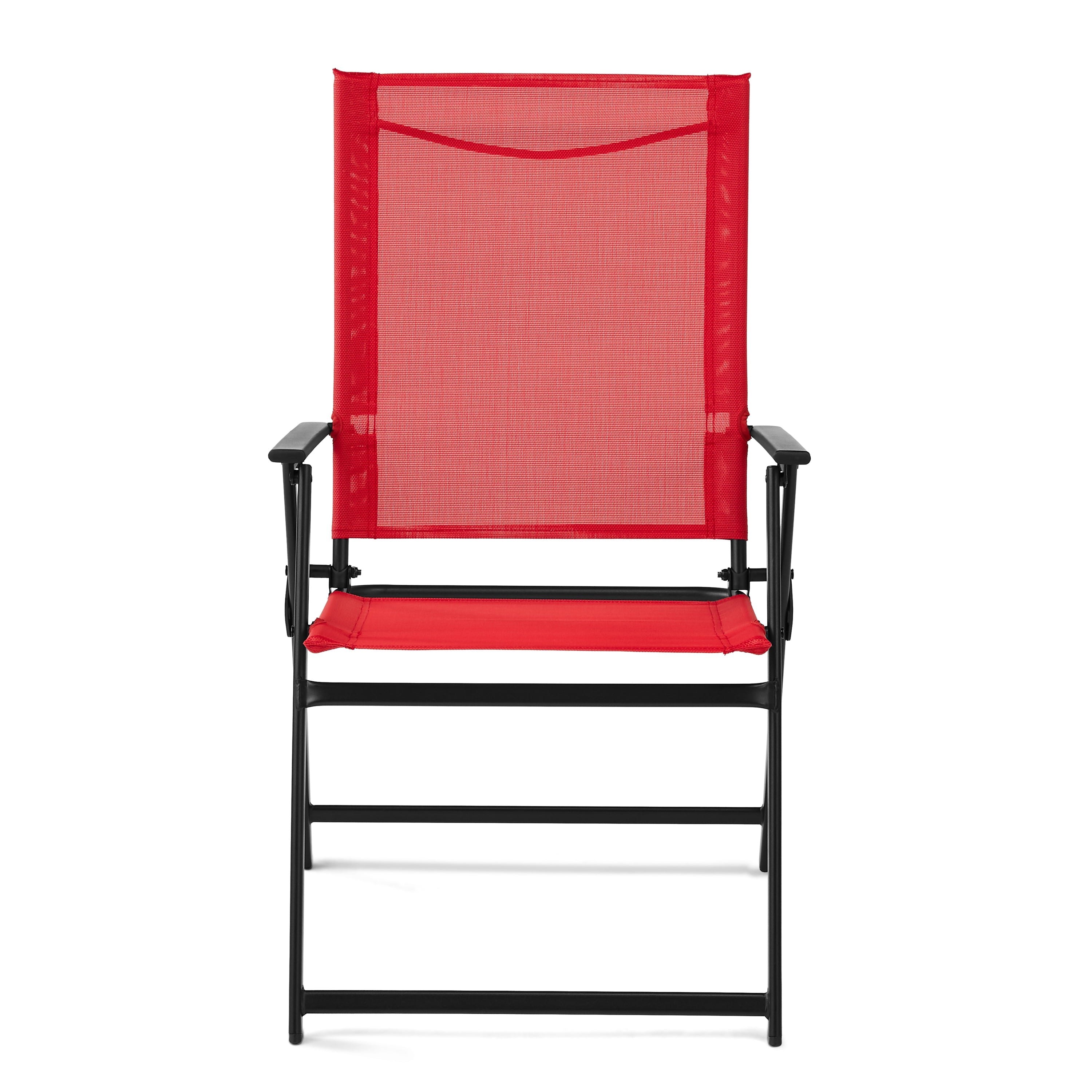 Mainstays Greyson Square Set of 2 Outdoor Patio Steel Sling Folding Chair, Red