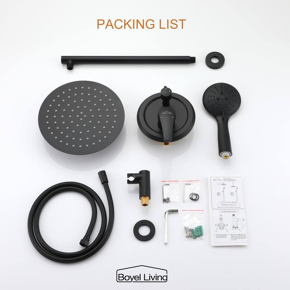 Boyel Living 5-Spray Patterns with 3.2 GPM 10 in. Wall Mount Dual Shower Heads with Rough-In Valve Body and Trim in Matte Black SMD-88040B-10