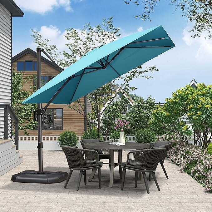 PURPLE LEAF 8 ft Square 360 Degree Rotation Patio Cantilever Umbrella