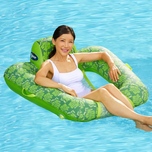 Aqua Leisure Zero Gravity Comfortable Hammock Style Inflatable Swimming Pool Chair Lounge Float With Leg And Arm Rests Floral Trip Lime Green