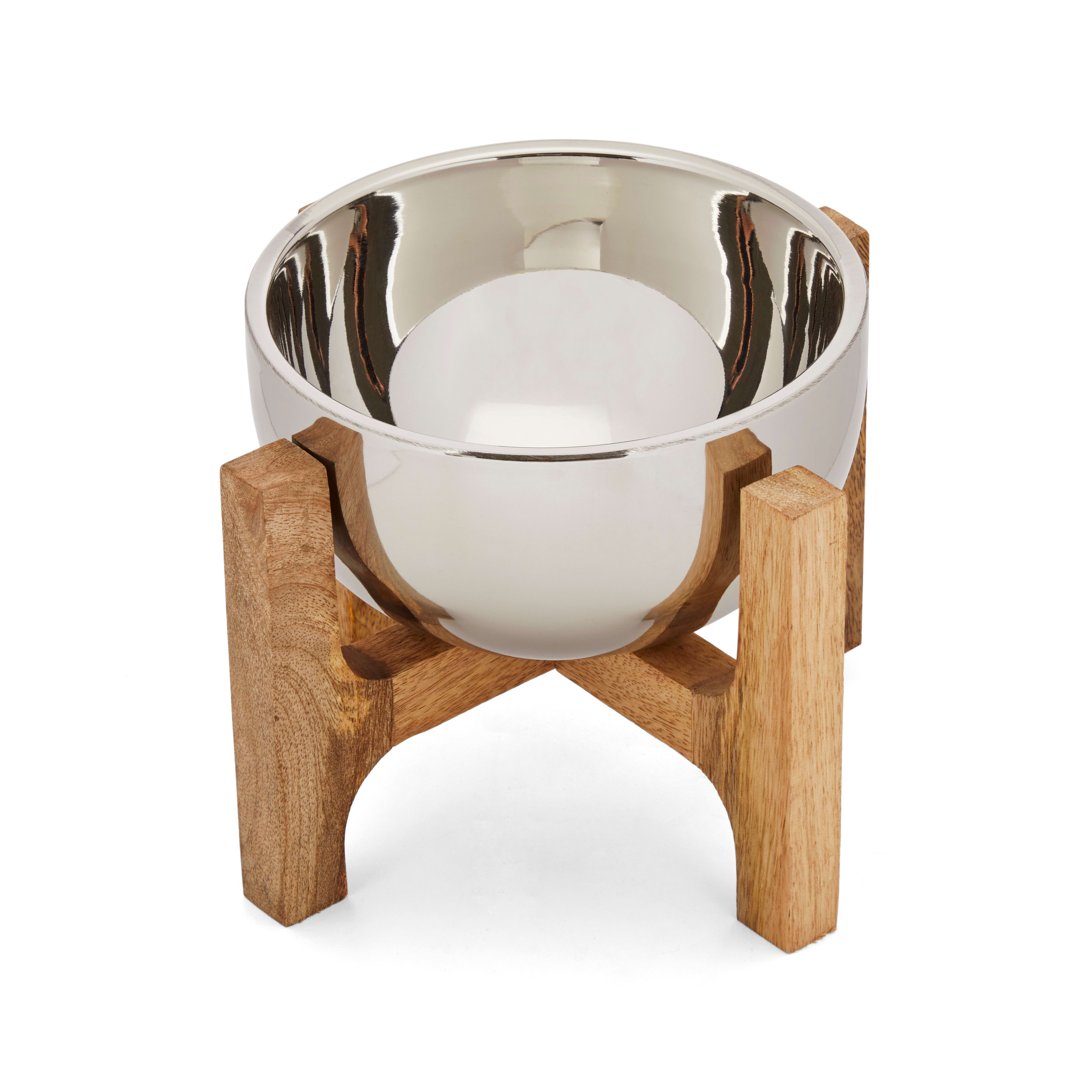 Reddy Stainless Steel  Bamboo Elevated Dog Bowl， 3 Cups